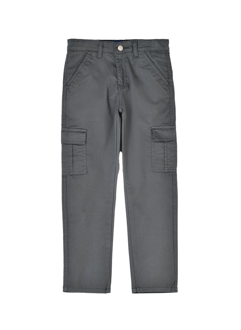 Boys Cargo Pants with Side Pockets - Dark Grey