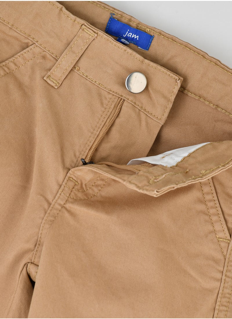 Boys Cargo Pants with Side Pockets - Khaki