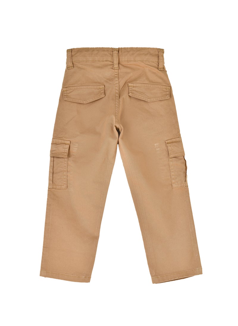 Boys Cargo Pants with Side Pockets - Khaki