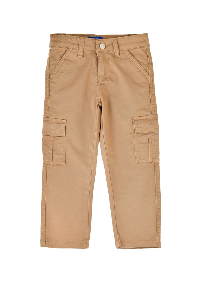 Boys Cargo Pants with Side Pockets - Khaki