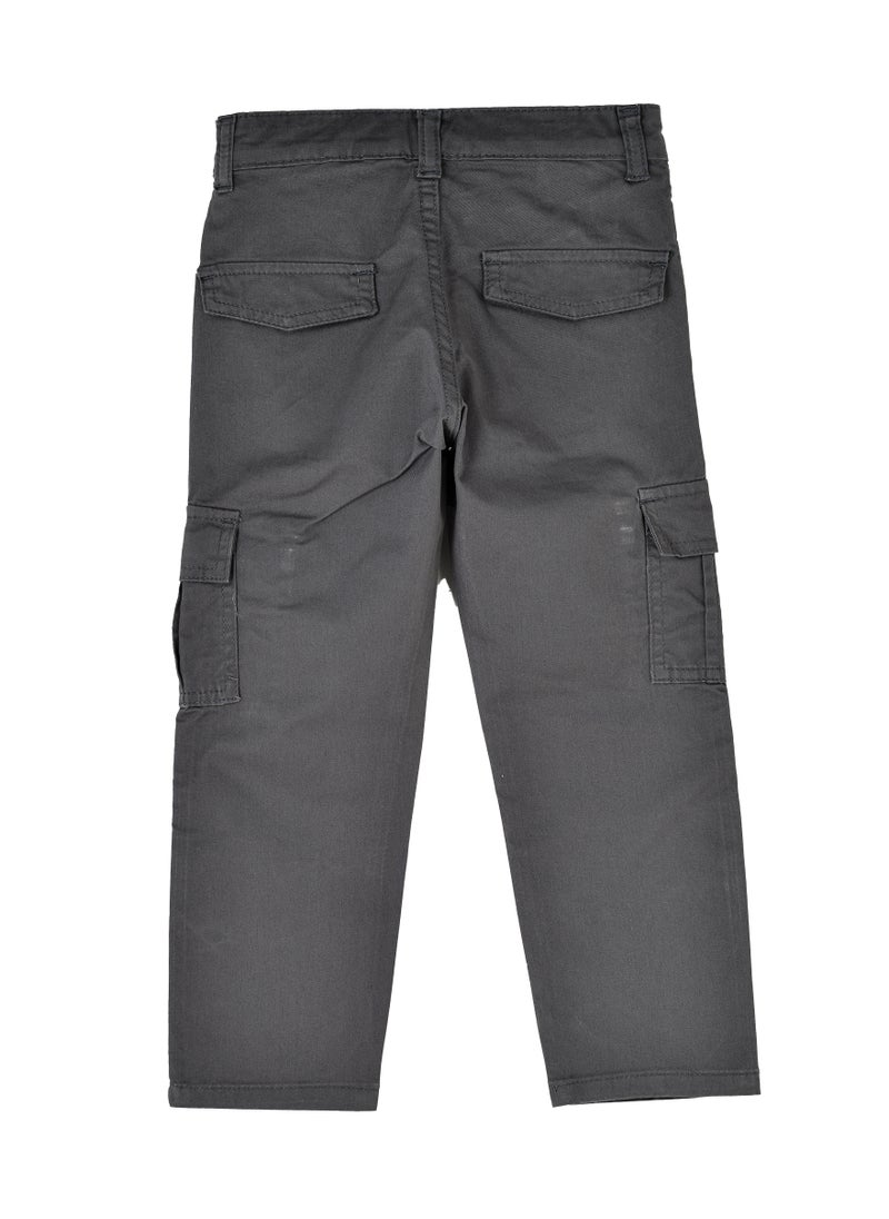 Boys Cargo Pants with Side Pockets - Charcoal Grey