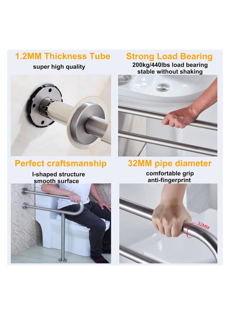 Handicap Rails, Grab Bar, Toilet Rail Bathroom Support for Elderly Bariatric Disabled, Stainless Steel, Safety Hand Railing Guard Frame Shower Assist Aid Handrails Hand Grips