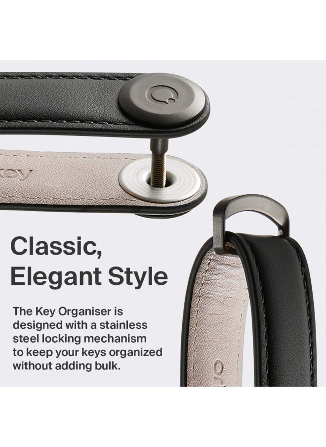 Orbitkey Leather Key Organizer | Durable, Stainless Steel Locking Mechanism, Slim & Quiet Profile | Holds up to 7 Keys, Navy with Tan Stitching