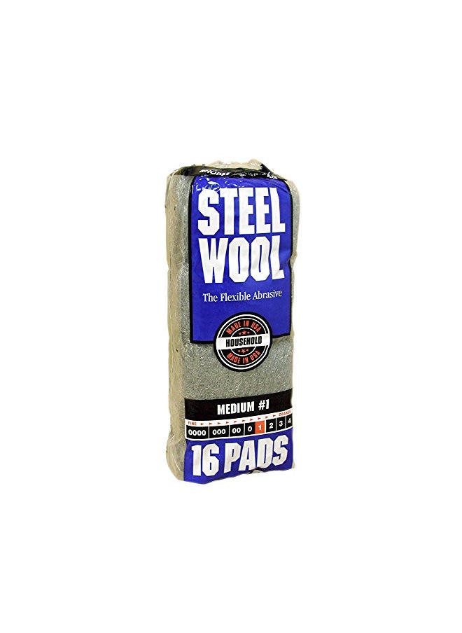 Homax Rhodes American Household Steel Wool16 pad, Medium Grade #1, 16 Pads