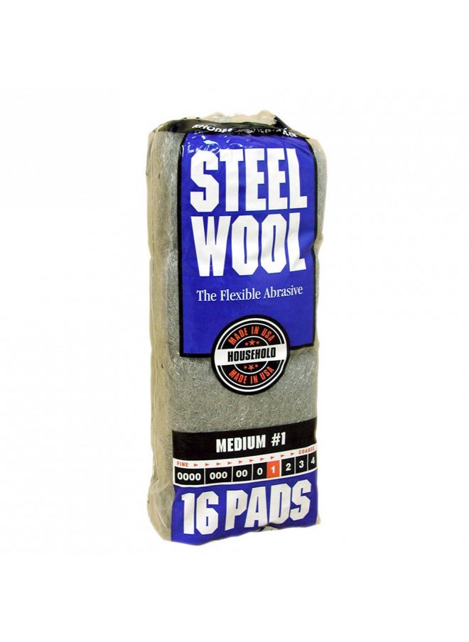 Homax Rhodes American Household Steel Wool16 pad, Medium Grade #1, 16 Pads