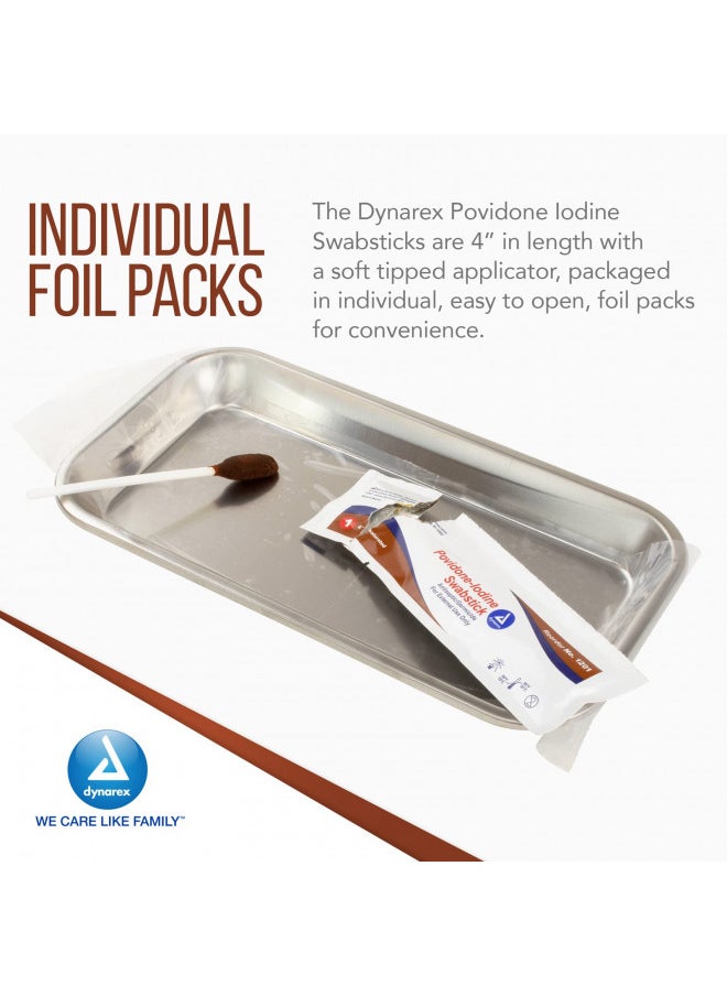 Dynarex Povidone Iodine Swabsticks, Swabstick Packaged in Individual Foil Pack, Antiseptic for Skin Preparation, Brown, 1 Box of 50 Dynarex Povidone Iodine Swabsticks