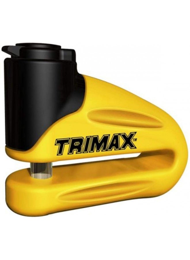 Trimax T665LY Hardened Metal Disc Lock - Yellow 10mm Pin (Long Throat) with Pouch & Reminder Cable