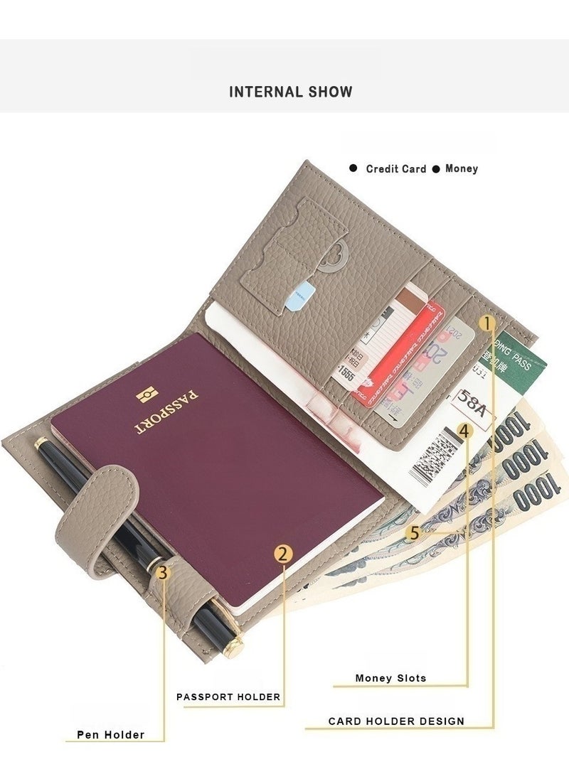 Genuine Leather Passport Holder for Man & Women, Compact Leather Passport Wallet with Card Holders SIM Slots, Zippered Coins Pocket and Cash Holder Travel Passport Cover Case(Grey)