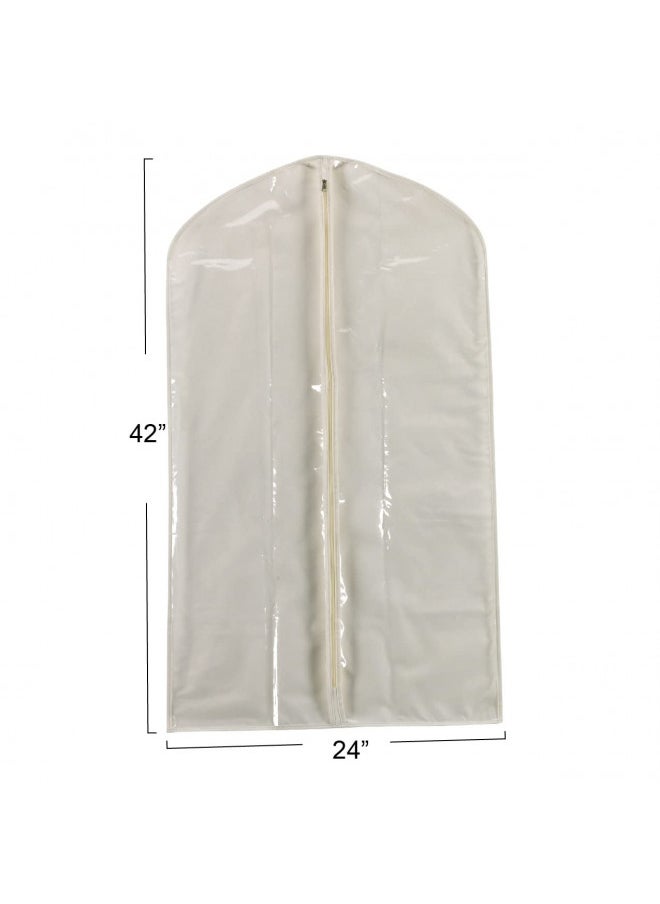 Household Essentials 311393 Hanging Garment Bag | Suit and Jacket Protector | Natural Cotton Canvas with Clear Vinyl Cover, Off-White