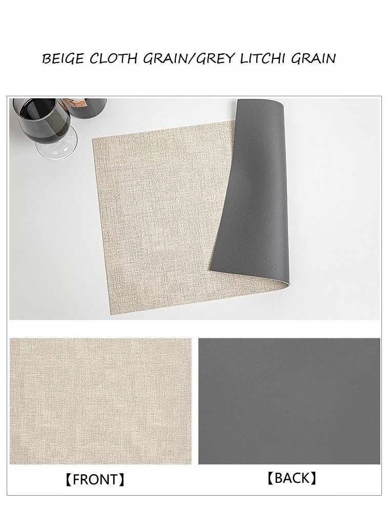 Leather Placemats Set of 4,Heat Resistant Non-Slip Waterproof Wipeable Washable Place mats for Dining Table Kitchen PVC Place Mats,Double-Sides Available(Beige&Grey)