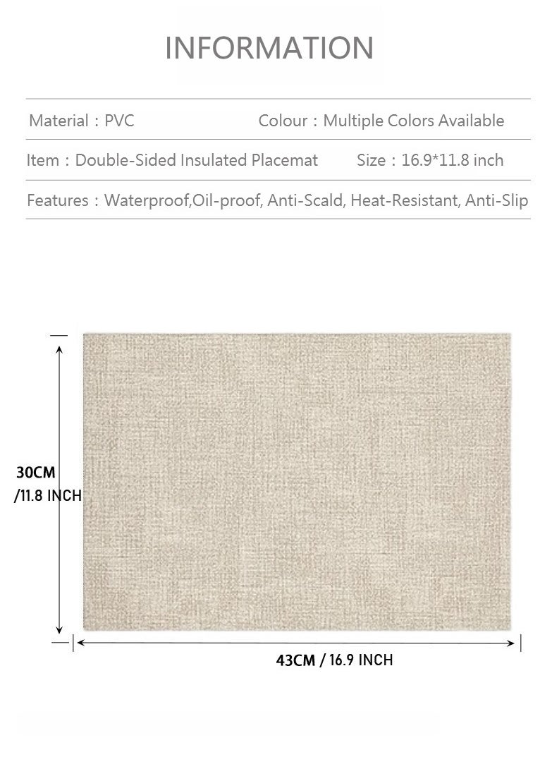 Leather Placemats Set of 4,Heat Resistant Non-Slip Waterproof Wipeable Washable Place mats for Dining Table Kitchen PVC Place Mats,Double-Sides Available(Beige&Grey)