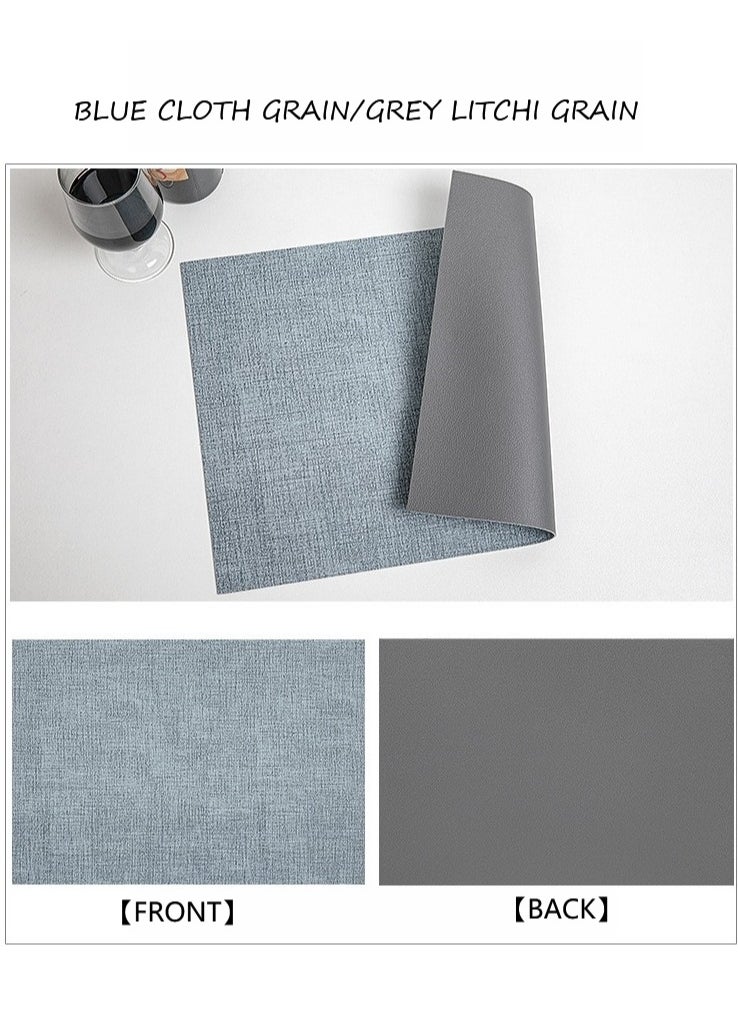 Leather Placemats Set of 4,Heat Resistant Non-Slip Waterproof Wipeable Washable Place mats for Dining Table Kitchen PVC Place Mats,Double-Sides Available(Blue&Grey)