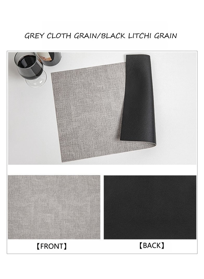 Leather Placemats Set of 4,Heat Resistant Non-Slip Waterproof Wipeable Washable Place mats for Dining Table Kitchen PVC Place Mats,Double-Sides Available(Grey&Black)