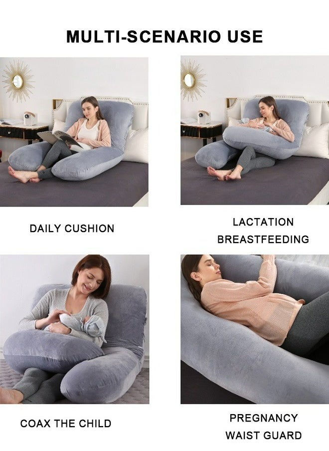 U Shaped Maternity Pillow With Removable Velvet Cover Grey 130x70cm