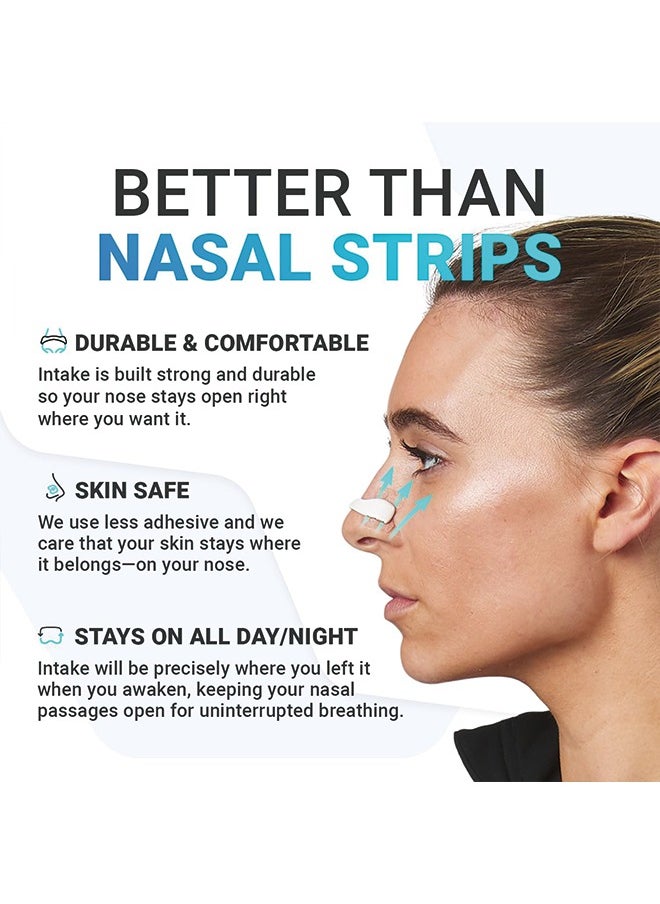 Intake Breathing Nasal Strip Starter Kit (30 Count, Black) - Boost Oxygen Intake, Reduce Snoring, Improve Sleep Quality - Sweat Resistant, Skin Safe Nasal Strips - Extra Strength Snoring Solution