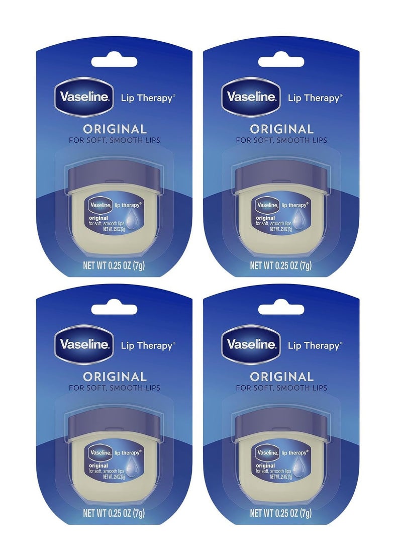 Vaseline Lip Therapy Original – Mini Vaseline Lip Balm, Hydrating Petroleum Jelly, Clear Lip Gloss, Travel-Size, 0.25 Oz Ea (Pack of 4)