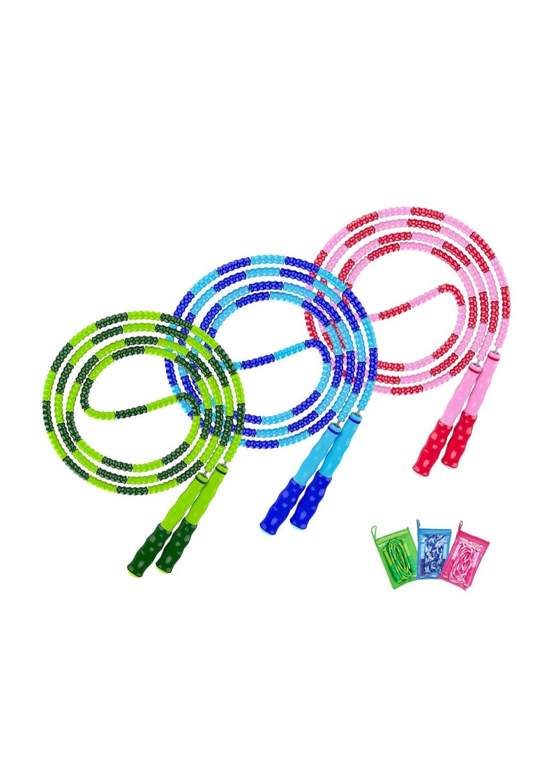 Jump Rope, Adjustable Length Tangle-Free Segmented Soft Beaded Skipping Rope, Fitness Jump Rope for Kids, Man, and Women Weight Loss 9.2 Feet (3-Pack)