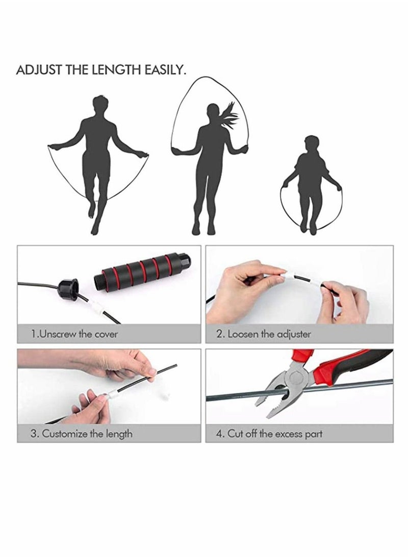 Skipping Rope, Fitness Jump Rope, Tangle Rapid Speed Skipping Rope Cable with Ball Bearings, for Women, Men, and Kids, Adjustable Steel Skipping Rope with Foam Handles for Home Fitness