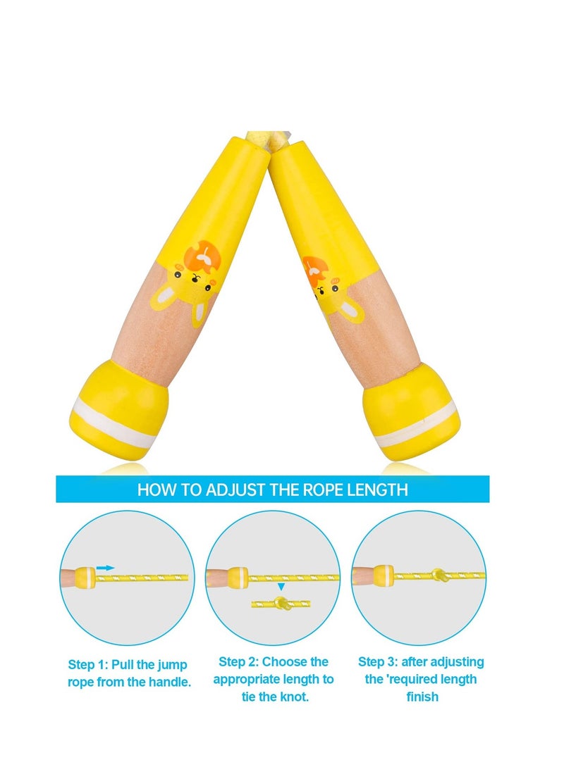 Jump Rope for Kids, Adjustable Kids Jump Ropes for Girls Boys Toddler Fitness, Cotton Skipping Rope with Wooden Handle for Outdoor Fun Activities Exercise - 2 Pack Blue & Yellow