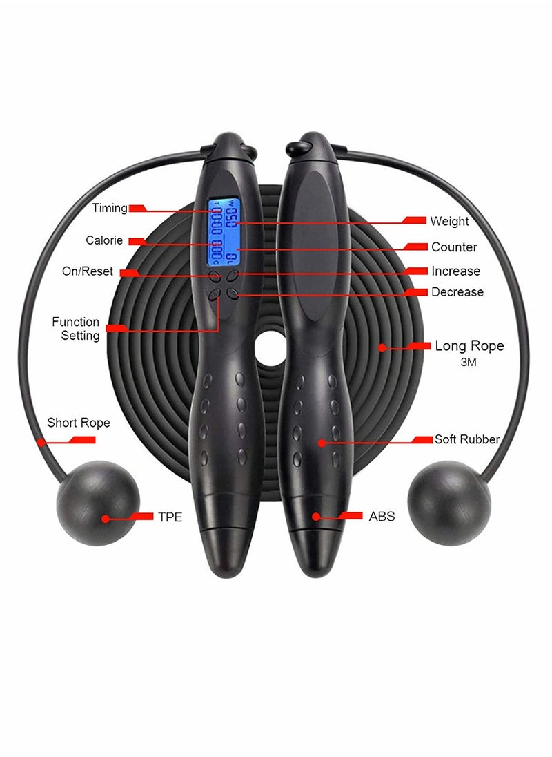 Jump Rope, Weighted Jumping Rope with Counter for Fitness Exercise, Adjustable Digital Cordless Speed Skipping Rope for Adults, Women, Men, Kids (Black)