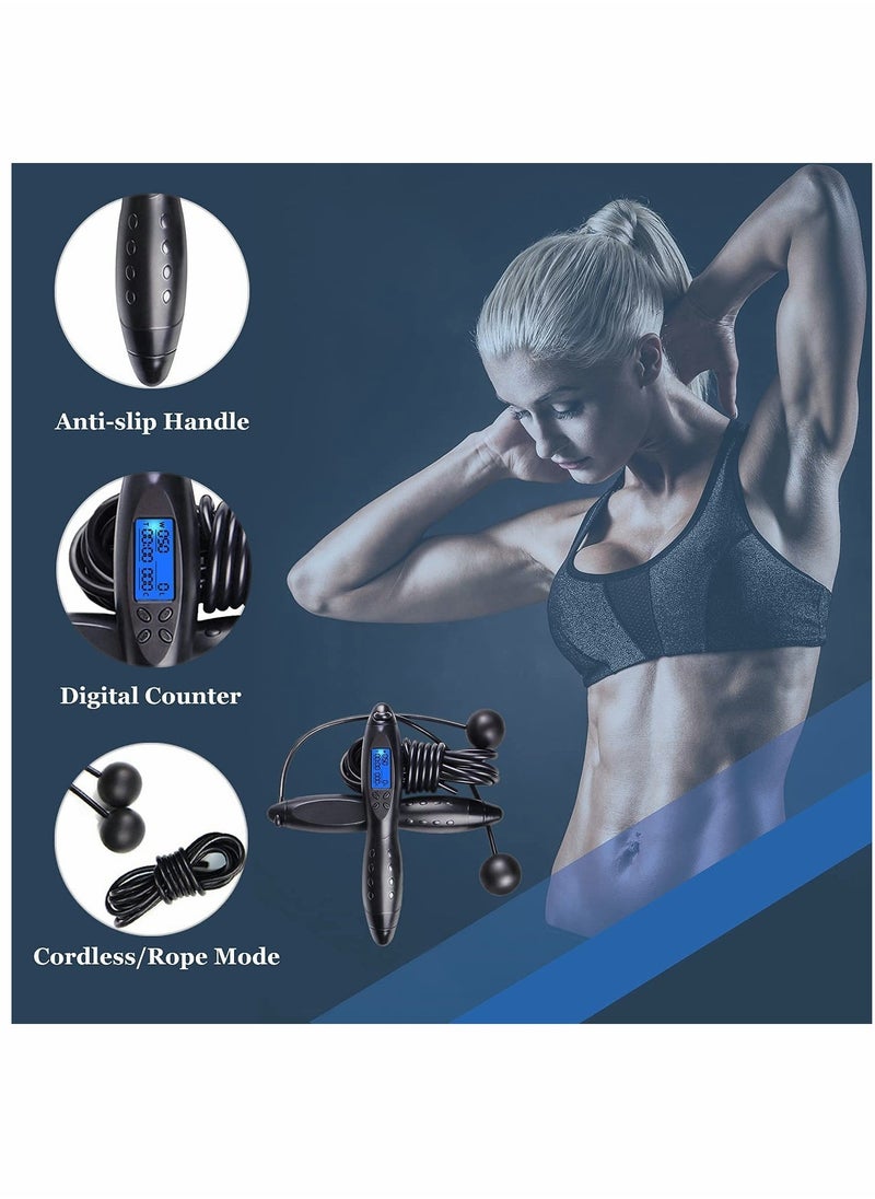 Jump Rope, Weighted Jumping Rope with Counter for Fitness Exercise, Adjustable Digital Cordless Speed Skipping Rope for Adults, Women, Men, Kids (Black)
