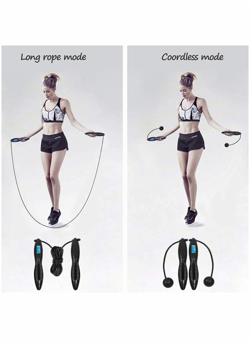 Jump Rope, Weighted Jumping Rope with Counter for Fitness Exercise, Adjustable Digital Cordless Speed Skipping Rope for Adults, Women, Men, Kids (Black)