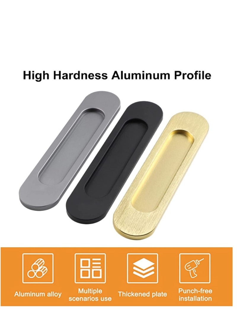 Self-Stick Oval Sliding Door Pulls, 2pcs Matte Gold Aluminum Alloy Flush Pull Punch-Free Handle for Sliding Barn Door Windows Cabinets (Matte Gray)