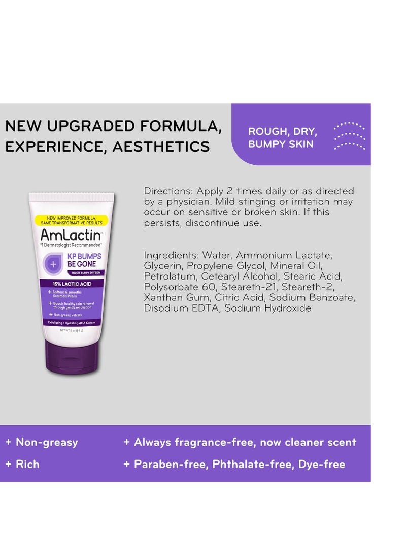 AmLactin KP Bumps Be Gone - 3 oz Keratosis Pilaris Moisturizing Cream with 15% Lactic Acid - Exfoliator and Moisturizer for Dry, Rough and Bumpy Skin (Packaging May Vary)