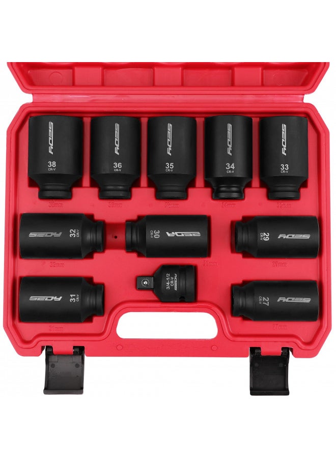 1/2 Drive Deep Impact Socket Set: 11-Piece Metric Size Wheel Axle Nut Wrench Metric Large Jumbo 27mm 29mm 30mm 31mm 32mm 33mm 34mm 35mm 36mm 38mm Spindle Joint High Torque Truck Bearing Locknut