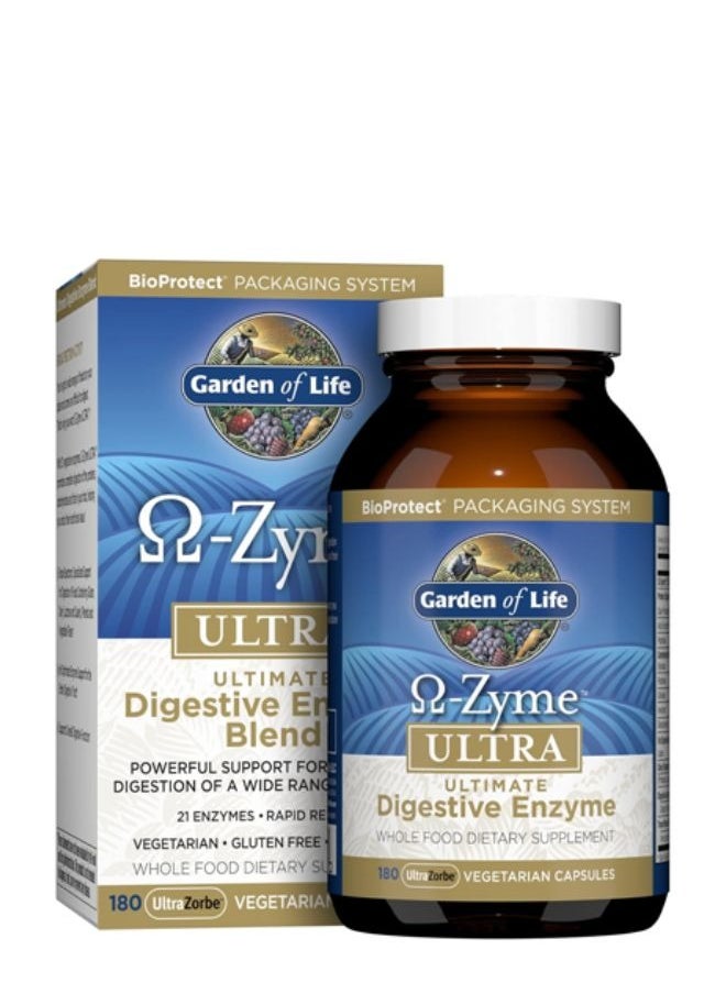 Garden of Life Vegetarian Digestive Supplement - Omega Zyme Ultra Enzyme Blend for Digestion, Bloating, Gas, and IBS, 180 Capsules