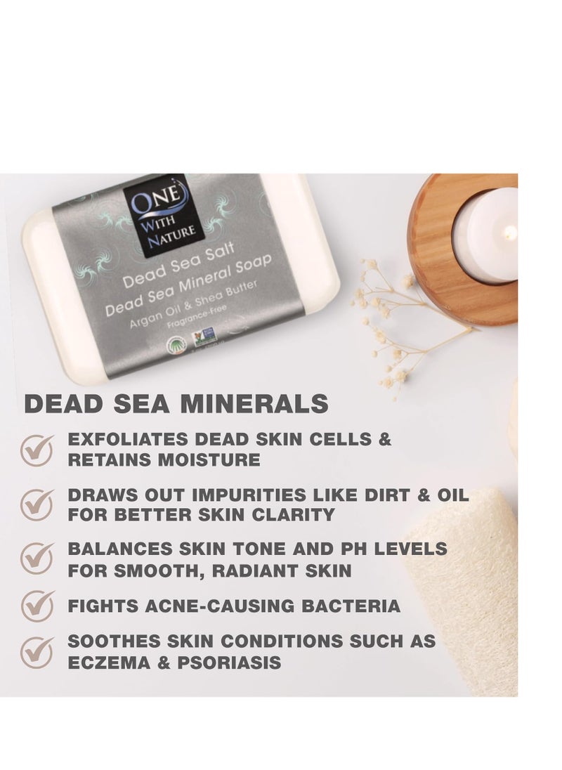 One With Nature 7 Oz Variety 3Pk-Mud, Activated Charcoal, and Dead Sea Salt Soap with Argan Oil & Shea Butter - Dead Sea Salt Contains Magnesium, Sulfur & 21 Essential Minerals - Acne, Eczema