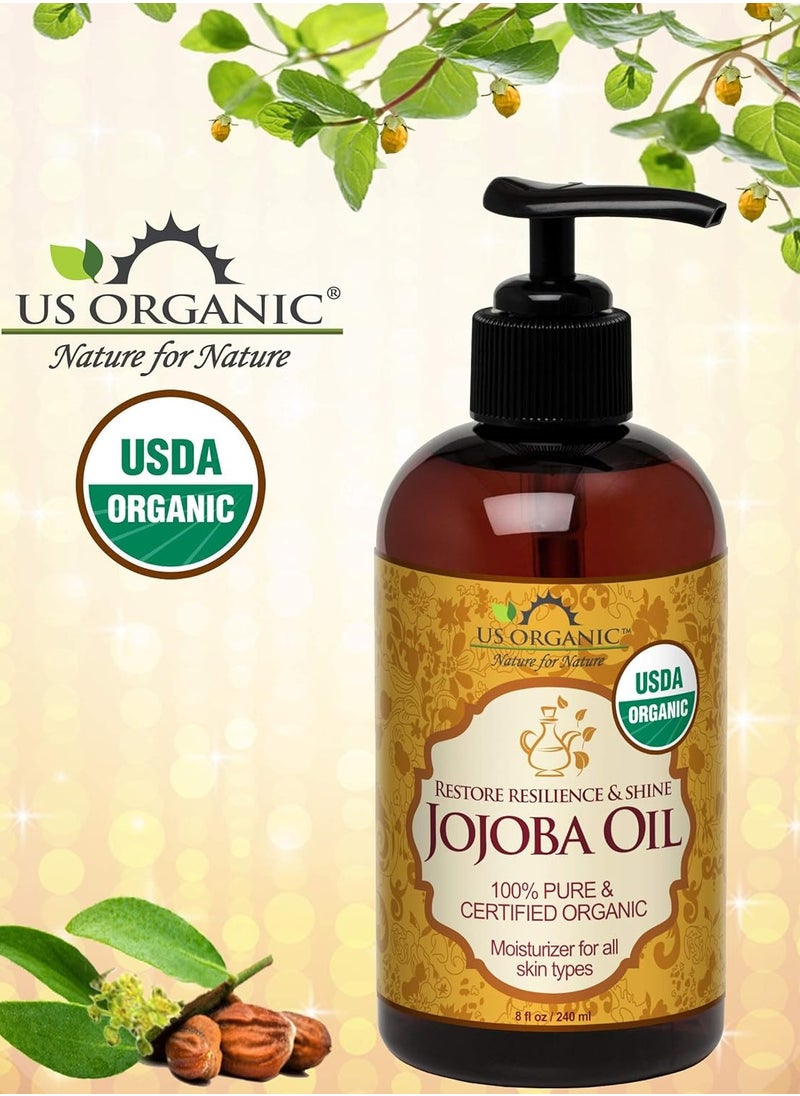 US Organic Jojoba Oil, USDA Certified Organic,100% Pure & Natural, Cold Pressed Virgin, Unrefined, Haxane Free, Sourced from Middle East directly (Large (8oz, 240ml))