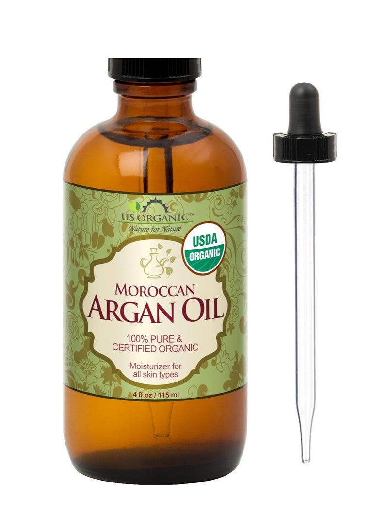 US Organic Moroccan Argan Oil, USDA Certified Organic,100% Pure & Natural, Cold Pressed Virgin, Unrefined, 4 Oz in Amber Glass Bottle with Glass Eye Dropper for Easy Application. Sourced from Morocco.