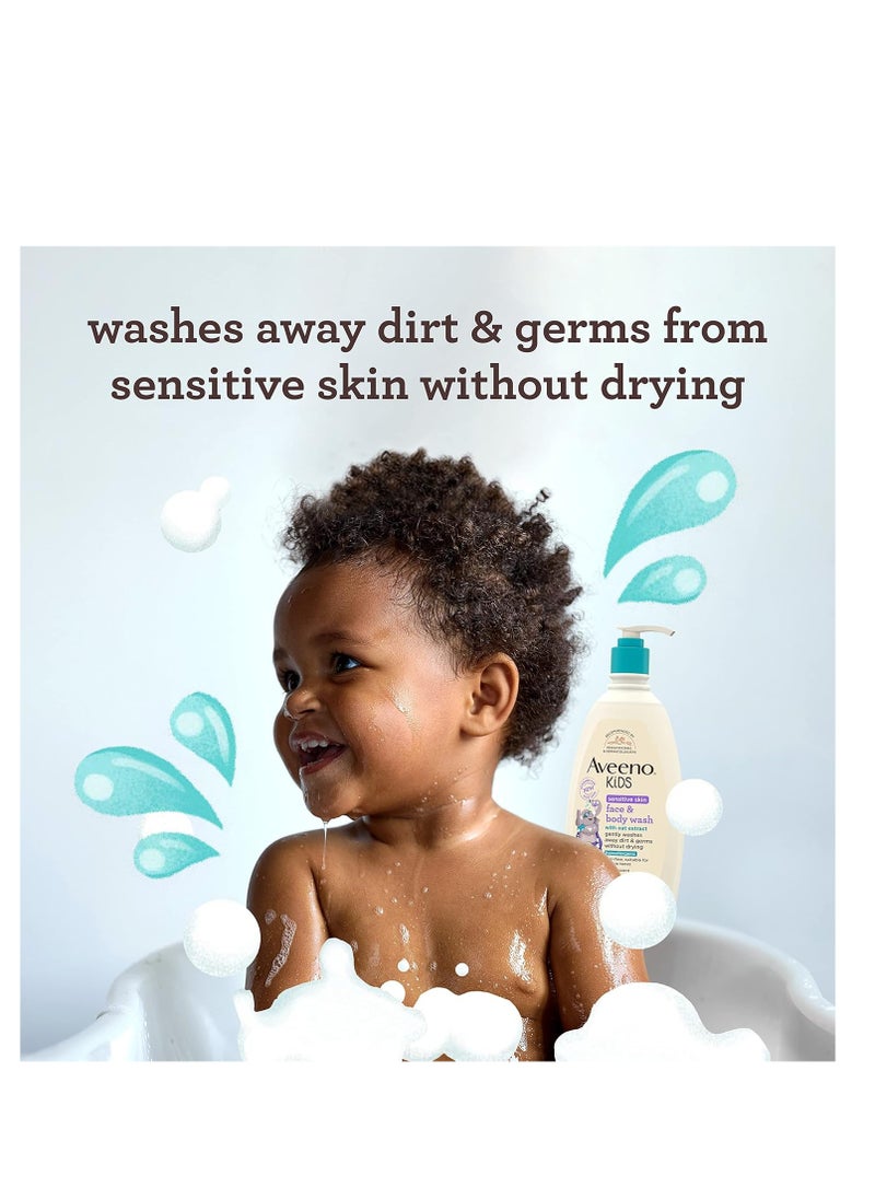 Aveeno Kids Sensitive Skin Face & Body Wash with Oat Extract, Gently Washes Away Dirt & Germs Without Drying, Tear-Free & Suitable for All Skin Tones, Hypoallergenic, 18 fl. Oz
