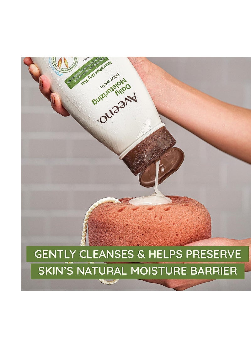 Aveeno Daily Moisturizing Body Wash for Dry & Sensitive Skin with Prebiotic Oat, Hydrating Body Wash Nourishes Dry Skin & Gently Cleanses, Light Fragrance, Sulfate-Free, 18 fl. oz, Pack of 2