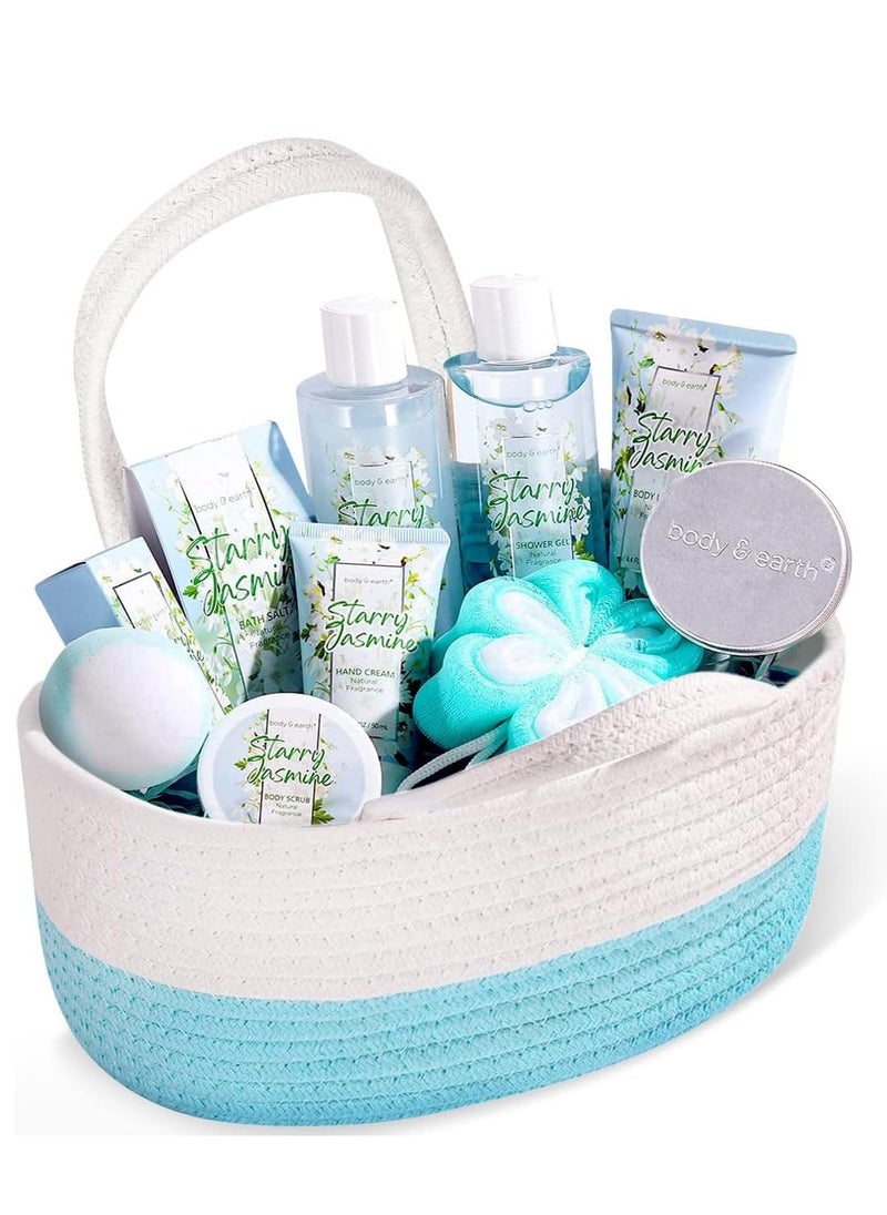 8 Pcs Bath Set with Jasmine Scented, Includes Bubble Bath, Shower Gel, Milk Lotion & Butter, Hand Soap and More, Bath Gifts Set for Women