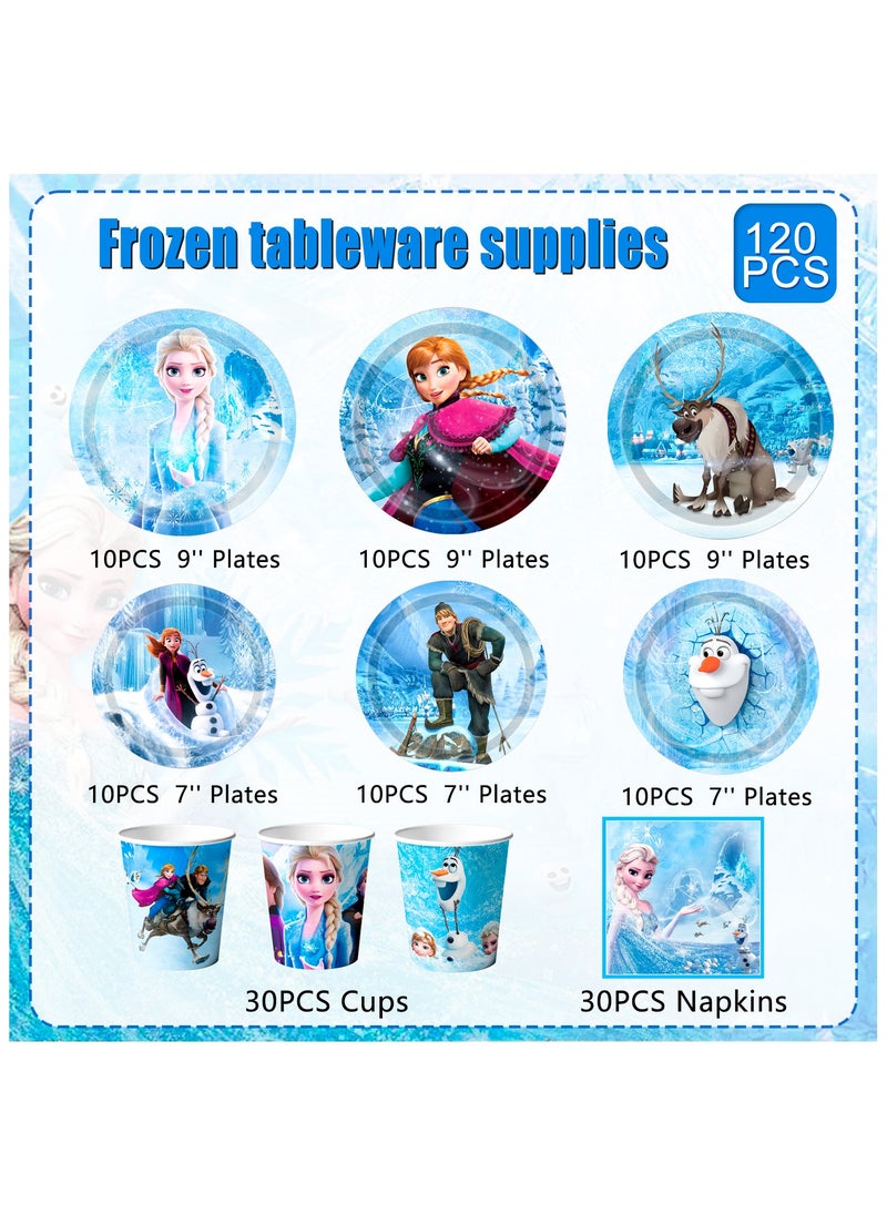 Frozen Birthday Party Decorations Tableware,120pcs Frozen Plates and Napkins Party Supplies Includ 60 7''& 9''Frozen Party Plates,30 Frozen Napkins&30 Frozen Cups for Elsa Birthday Party Decorations