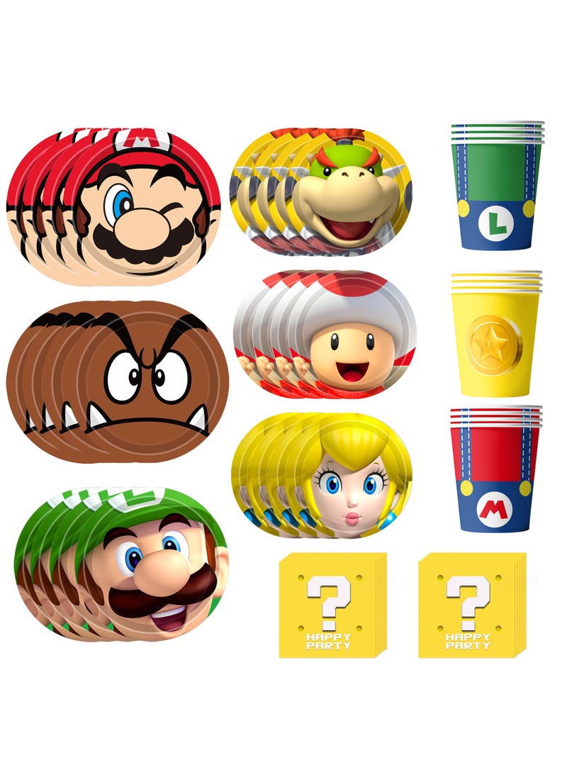 Super Mario Birthday Decorations Tableware,120pcs Super Mario Plates and Napkins Set- 30pcs 9'' Mario Party Plates, 30pcs 7'' Super Mario Cake Plates Mario Napkins Cups For 30 Person