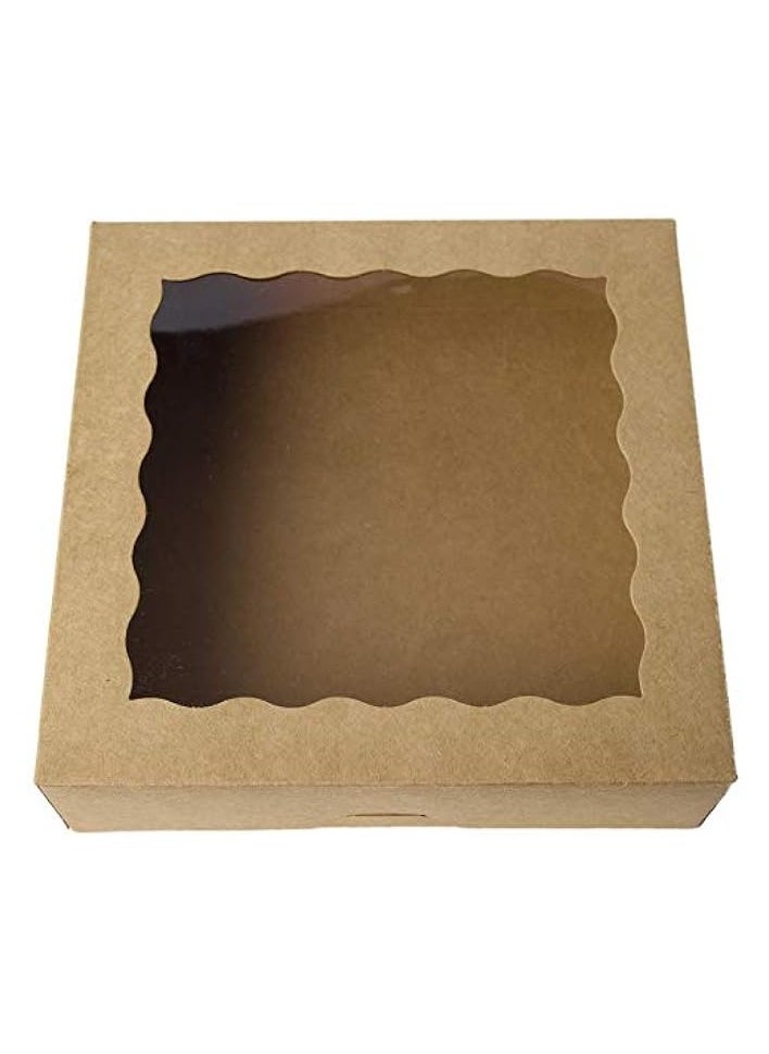 [15pcs]12inch Kraft Bakery Boxes, 12x12x2.5inch Large Pie Boxes with PVC Window Natural Disposable Box for Cookie,Pack of 15