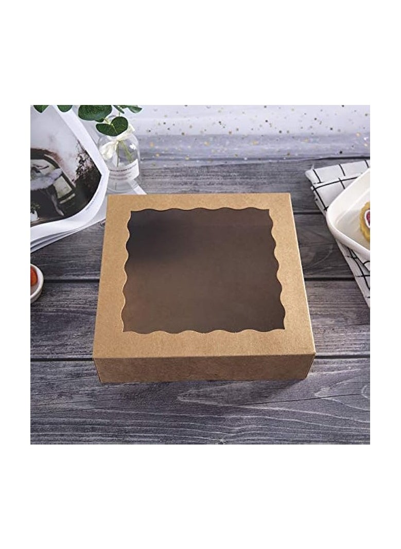 [15pcs]12inch Kraft Bakery Boxes, 12x12x2.5inch Large Pie Boxes with PVC Window Natural Disposable Box for Cookie,Pack of 15