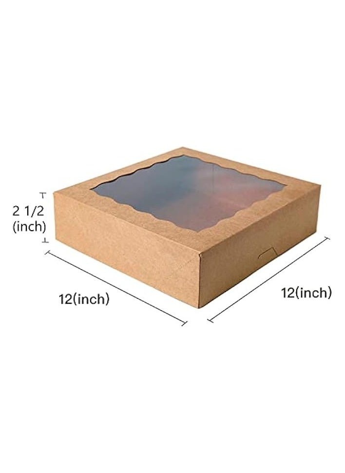 [15pcs]12inch Kraft Bakery Boxes, 12x12x2.5inch Large Pie Boxes with PVC Window Natural Disposable Box for Cookie,Pack of 15