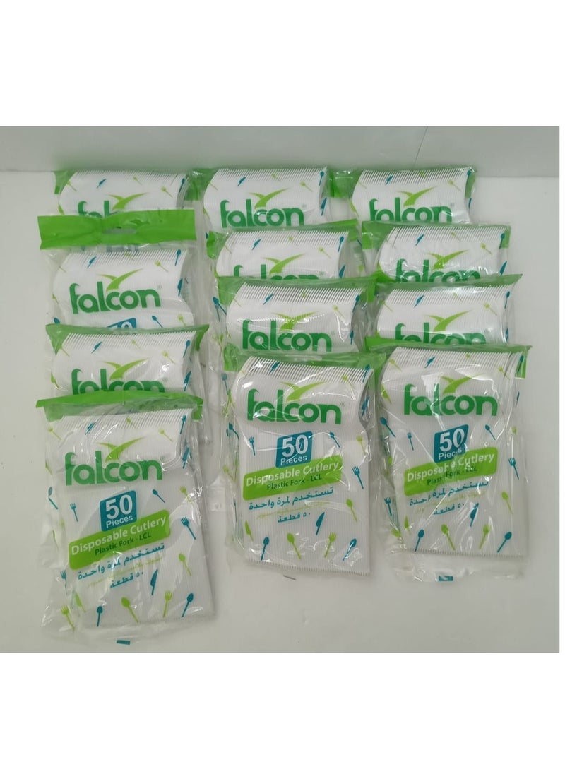 Falcon  Pack Of 12   X 50 Pcs Plastic Forks White  600 Pcs