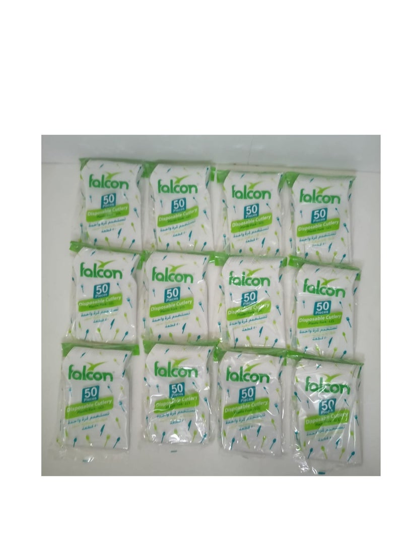 Falcon  Pack Of 12   X 50 Pcs Plastic Forks White  600 Pcs