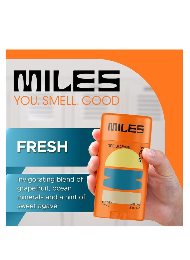 Miles Kids Deodorant for Boys and Girls - Aluminum Free Deodorant for Kids and Teens, Natural, Hypoallergenic, Made in USA - Fresh Scent - 2-Pack