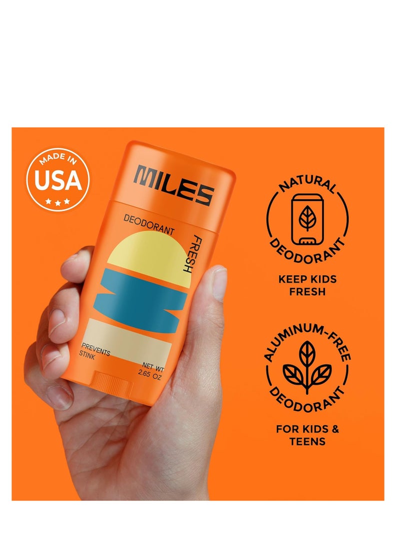 Miles Kids Deodorant for Boys and Girls - Aluminum Free Deodorant for Kids and Teens, Natural, Hypoallergenic, Made in USA - Fresh Scent - 2-Pack