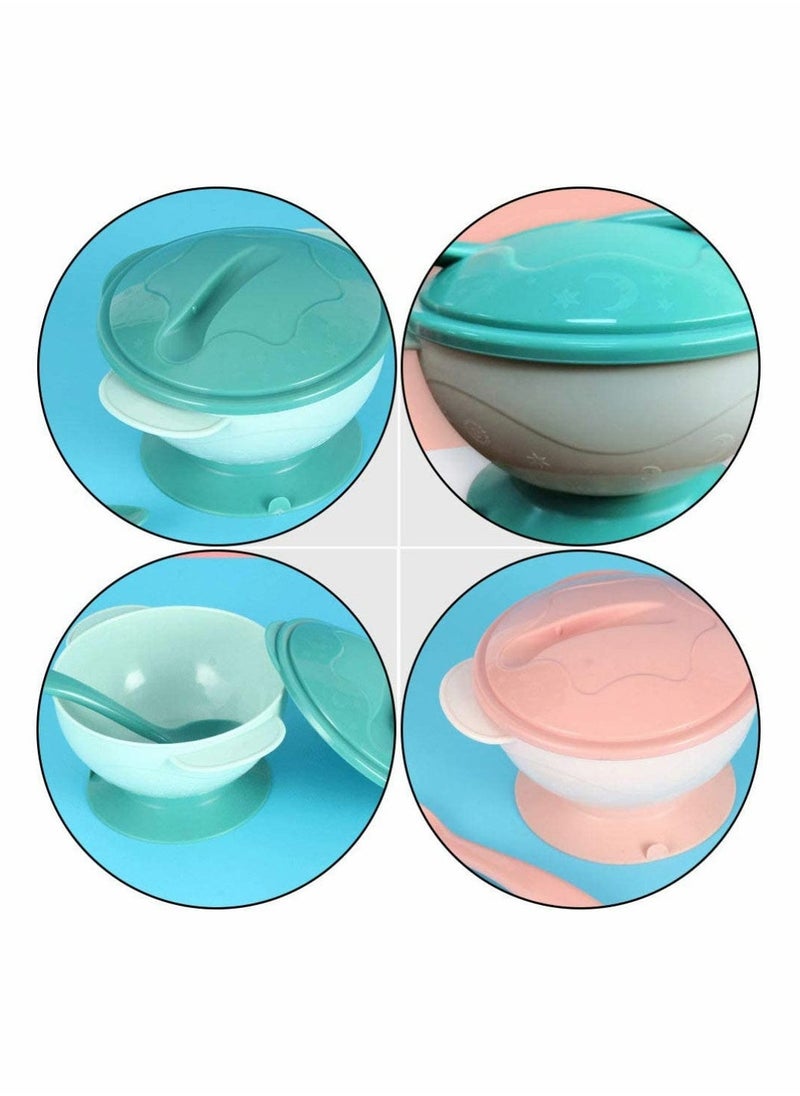 2 Sets Baby Feeding Bowls Suction Toddler Bowls Portable Dinner Suction Plates Tablewarefor Children Babies Kids (Pink+Green)