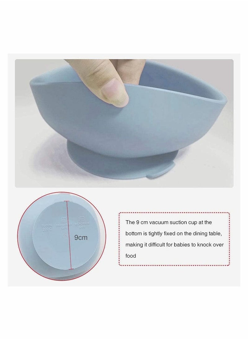 Silicone Suction Bowls for Baby, Baby Led Weaning Spoon and Fork, Baby Dishes and Utensils Set for Boy & Girl, Baby Tableware Set, Toddler Eating Supplies, Infant Dinnerware (Dusty Blue)