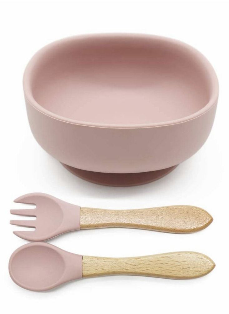 Silicone Suction Bowls for Baby, Baby Led Weaning Spoon and Fork, Baby Dishes and Utensils Set for Boy & Girl, Baby Tableware Set, Toddler Eating Supplies, Infant Dinnerware (Rose Pink)