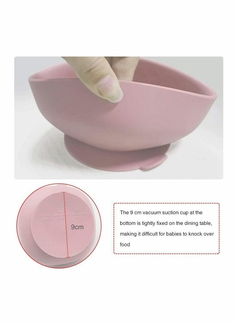 Silicone Suction Bowls for Baby, Baby Led Weaning Spoon and Fork, Baby Dishes and Utensils Set for Boy & Girl, Baby Tableware Set, Toddler Eating Supplies, Infant Dinnerware (Rose Pink)