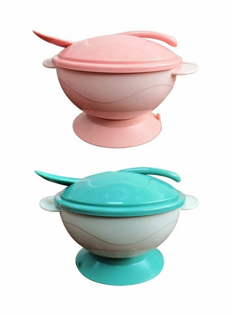 2 Sets Baby Feeding Bowls Suction Toddler Bowls Portable Dinner Suction Plates Tablewarefor Children Babies Kids (Pink+Green)